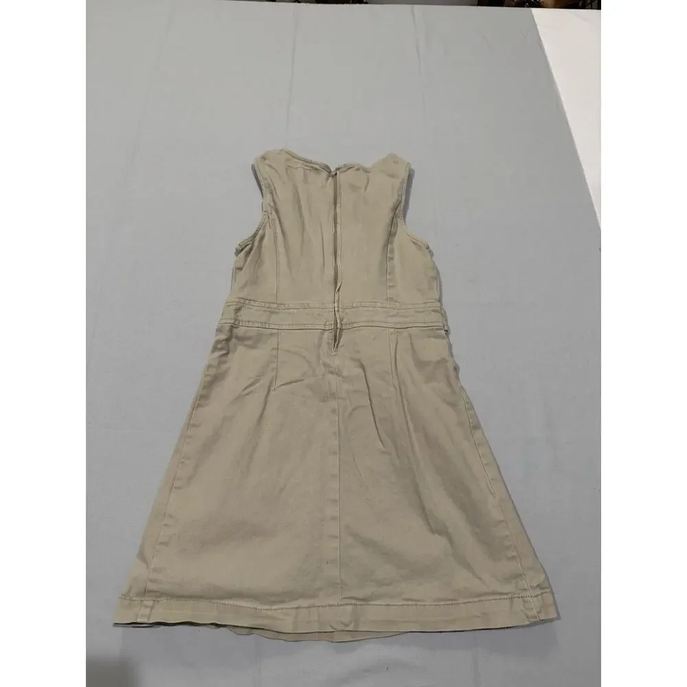 Old Navy Girls M (8) Beige Solid A-Line Sleeveless Knee Dress Scoop Neck Zip